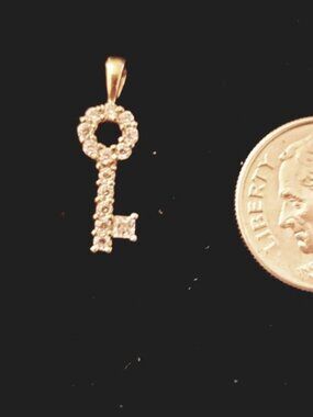 Vintage QVC Diamonique 14K Yellow Gold Key To My Heart Pendant Charm 14kt